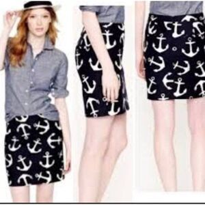 J.Crew Postage Stamp Skirt Dizzy Anchors Blue White Women's 4